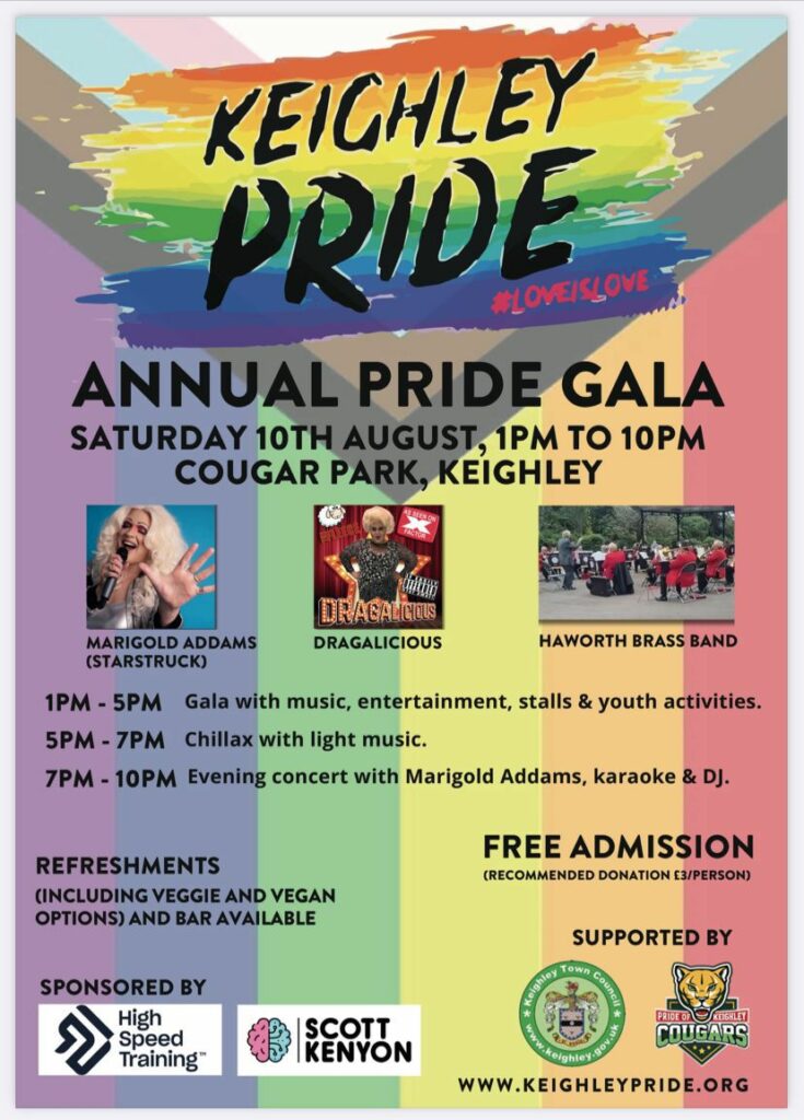 Keighley Pride poster - Saturday 10 August 1pm to 10pm